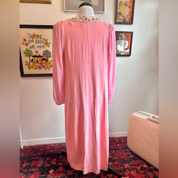 Vintage 60s/70s Pink Mod Beaded Rhinestone Evening Gown Glam Statement Dress XL - Picture 12 of 12